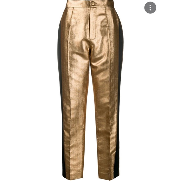 NWT Dice Kayek Gold Tapered Black Side Stripe Trousers - Size 6 - Picture 1 of 12